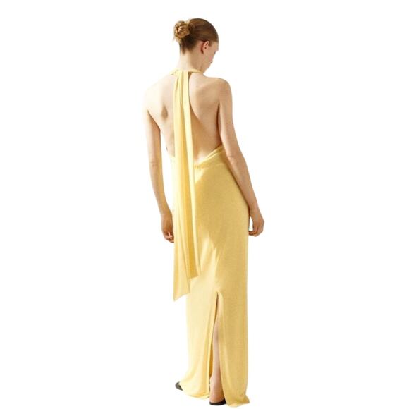 Zara Dresses & Skirts - Nwt ZARA Light Yellow Halter Top Maxi Dress with Long Scarf Neck TieBack Size M